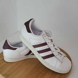 Adidas Superstar White Maroon Lace Up Leather Low Top Sneaker Women's Size 7